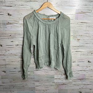 Highline collective green long sleeve ruffle blouse size xl